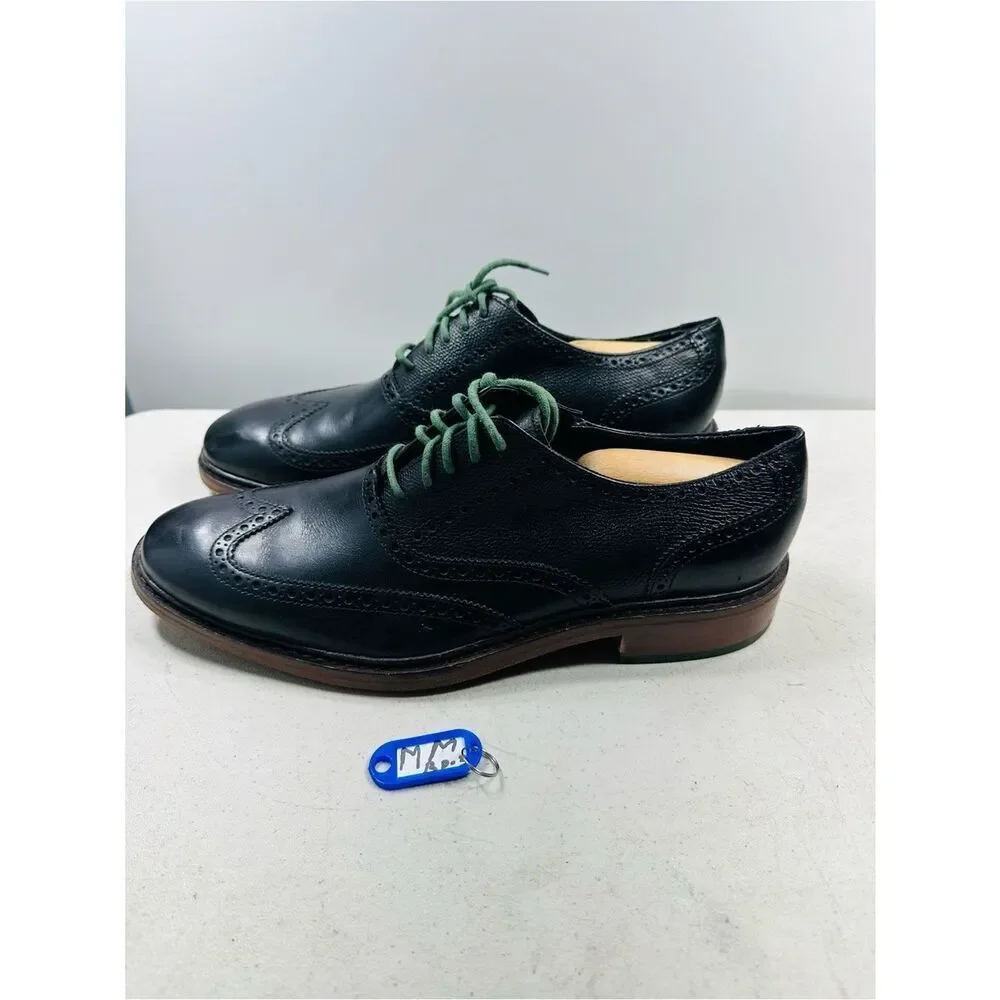 Cole Haan Wingtip Oxfords, #C11756, Black/Green, Leather, Men's US Size 10.5